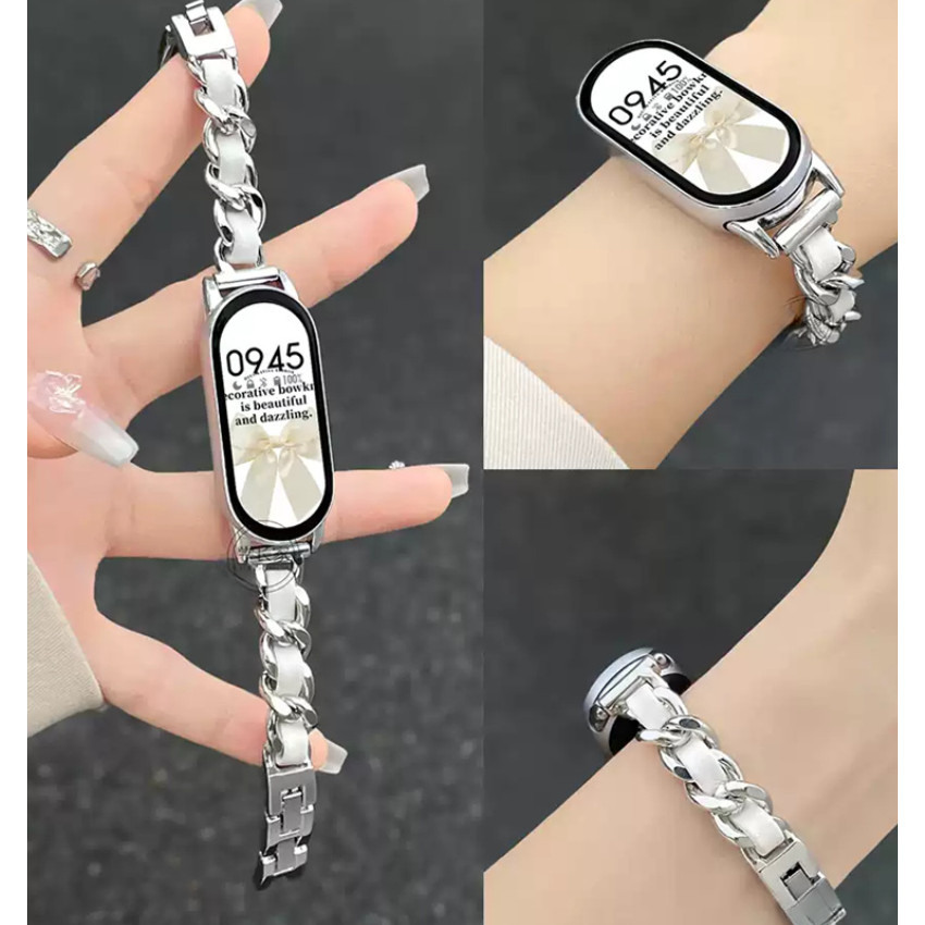 สายนาฬิกาผู้หญิงสร้อยข้อมือหรูหราสําหรับ Xiaomi Mi Band 9 8 NFC Redmi Watch 5 4 Active/Lite สร้อยข้อมือสายนาฬิกาอัจฉริยะนาฬิกาข้อมือสําหรับ Mi Band