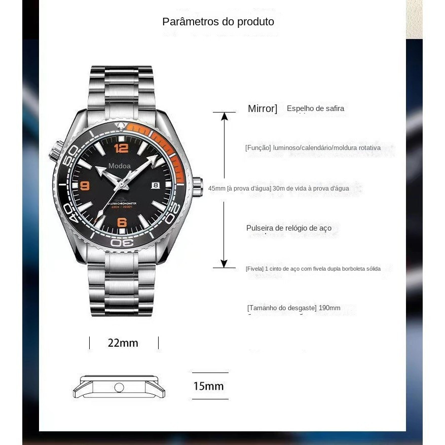 ฮิปโปแคมปัส 600นาฬิกามัลติฟังก์ชั่ควอตซ์อัตโนมัตินาฬิกากันน้ําควอตซ์ปฏิทินเรืองแสง - รูปที่ 6