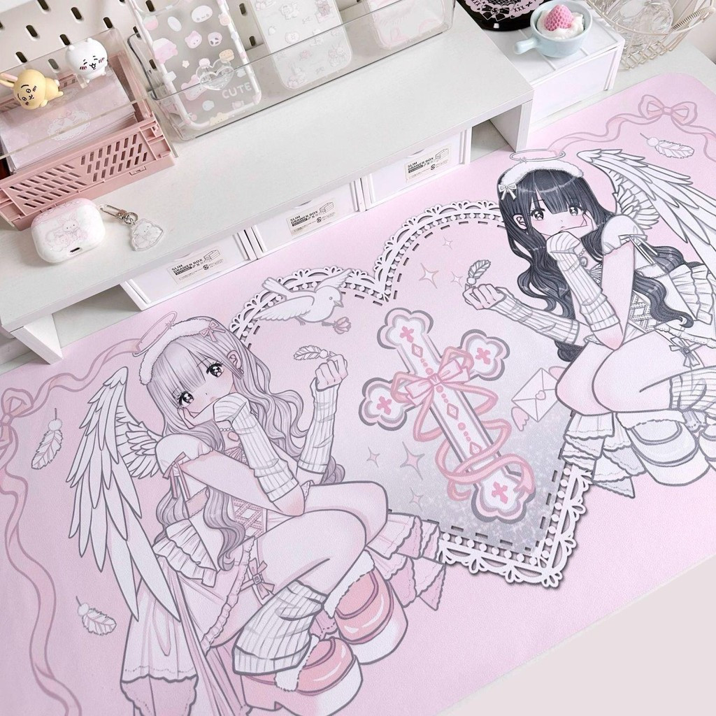 แผ่นรองเมาส์สาวอนิเมะน่ารักและแผ่นรองโต๊ะ (90x40ซม.) ฐานยางป้องกันการลื่นไถลเหมาะสําหรับเด็กนักเรียน