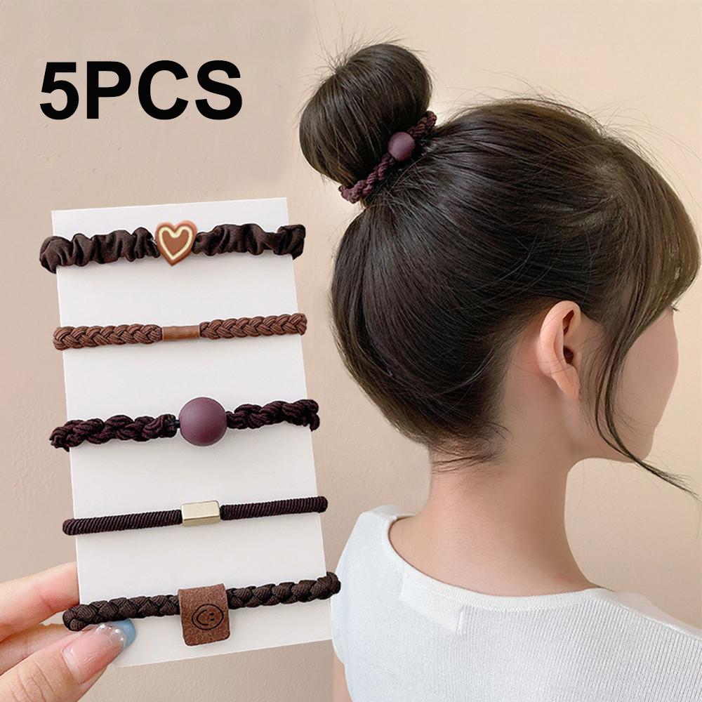 5 ชิ้น/เซ็ต Simple ยางยืดแฟชั่นหัวใจเชือกผมสําหรับผู้หญิงผู้ถือผมหางม้า Scrunchies Headwear