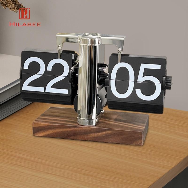 [hilabee] Flip Desk Clock Retro Mechanical Flip Clock สําหรับห้องนั่งเล่นห้องนอนโรงแรม