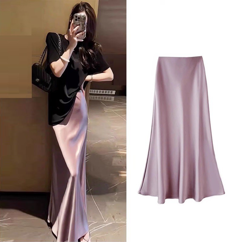 กระโปรงผ้าไหมซาตินหลากสี กระโปรงหางปลาเอวต่ําคุณภาพสูง ชุดปาร์ตี้หรูหราชั้นเดียว