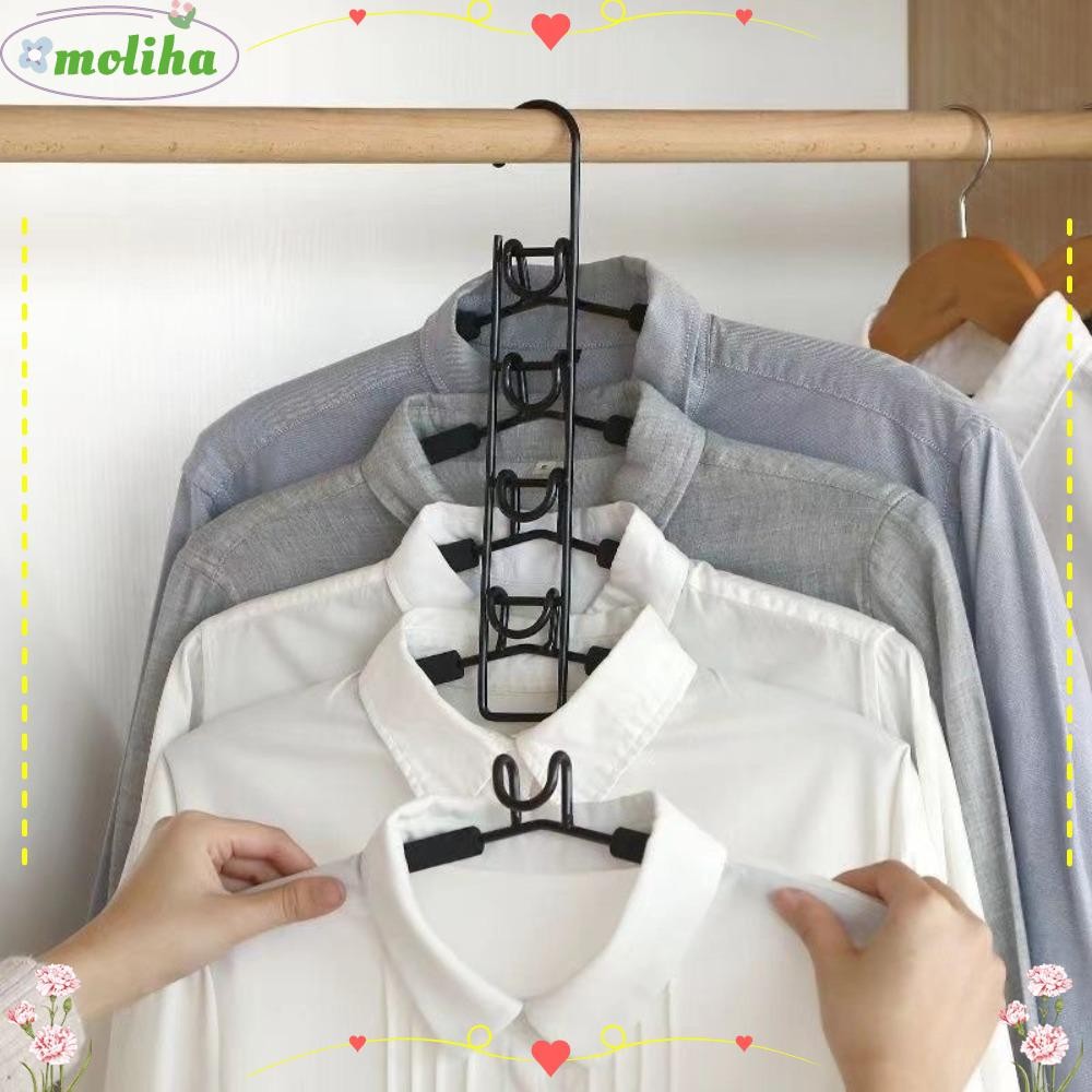 โมลิฮา ไม้แขวนเสื้อ,ราวตากผ้าที่ถอดออกได้ประหยัดพื้นที่,แบบพกพาแขวนครัวเรือน5ชั้นโลหะไม้แขวนเสื้อสําหรับตู้เสื้อผ้า