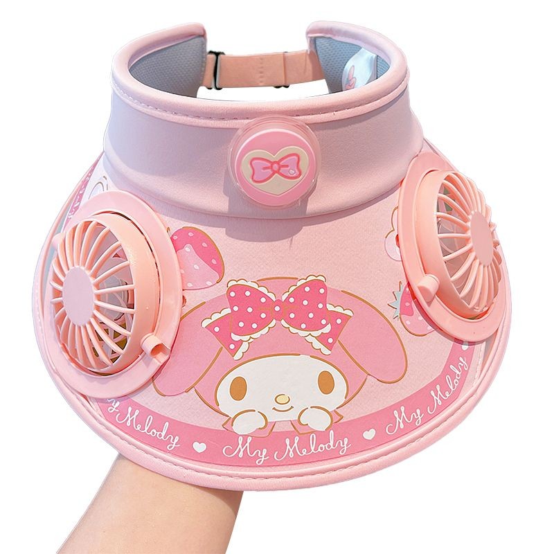 เด็กของแท้ Sanrio Dual Fan ครีมกันแดด Hollow Top หมวกชายหญิงหมวกฤดูร้อน Big Brim Sun หมวก