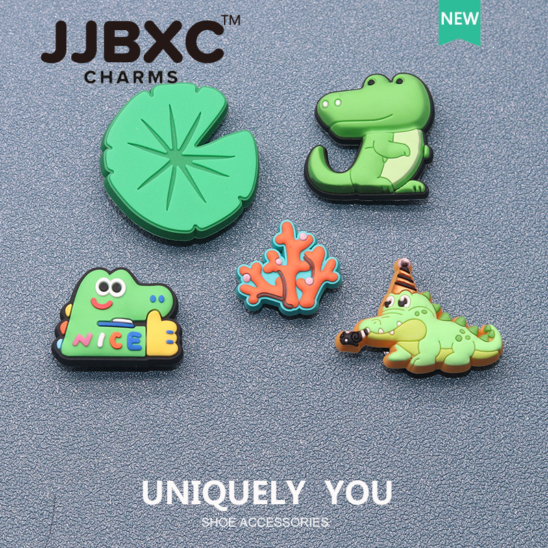 JJBXC ตัวติดรองเท้า charm หัวเข็มขัดจระเข้สีเขียว สำหรับตกแต่งรองเท้าแฟชั่น DIY อุปกรณ์ตกแต่งรองเท้า