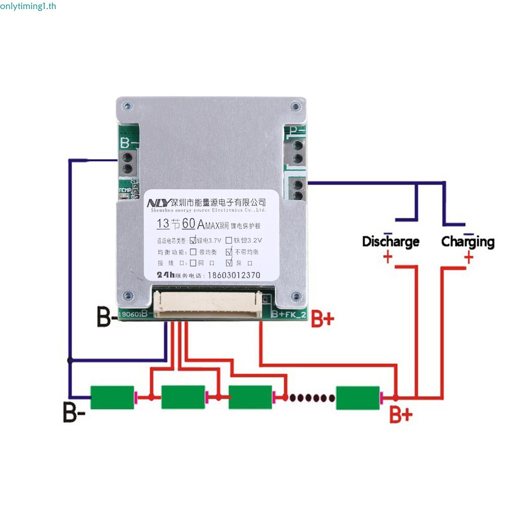 Onlytiming 13S 48V 60A สําหรับแผ่นป้องกัน Li-ion Cell BMS PCB