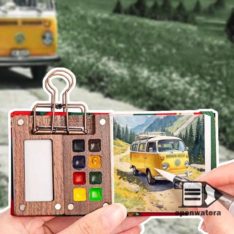 GoodGirlm1 Mini วอลนัทไม้สีน้ํา Palette แบบพกพาสีกล่องคลิป Travel ภาพวาดถาดสี Art Supplies Sketchbook Palette TH