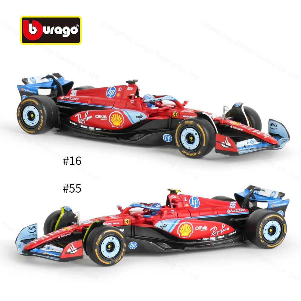 Bburago 1:43 2024 Ferrari SF24 Miami GP F1 รถสูตร Die Cast ยานพาหนะสะสมของเล่นแข่งรถกล่องอะคริลิค - รูปที่ 4