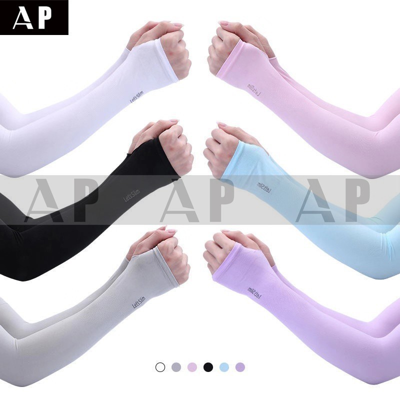 MUHANLU01 ปลอกแขนกันแดด ส่วนยาว ป้องกันรังสียูวี ผ้าไหมนมยืดหยุ่นสูง ที่ระบายอากาศได้