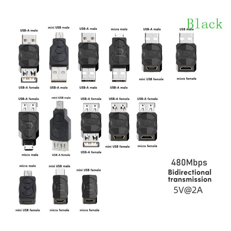 BLACK Usb to Micro Usb Mini Usb Adapter Converter Usb ชายหญิง Converter 480Mbpsสําหรับโทรศัพท์แท็บเล