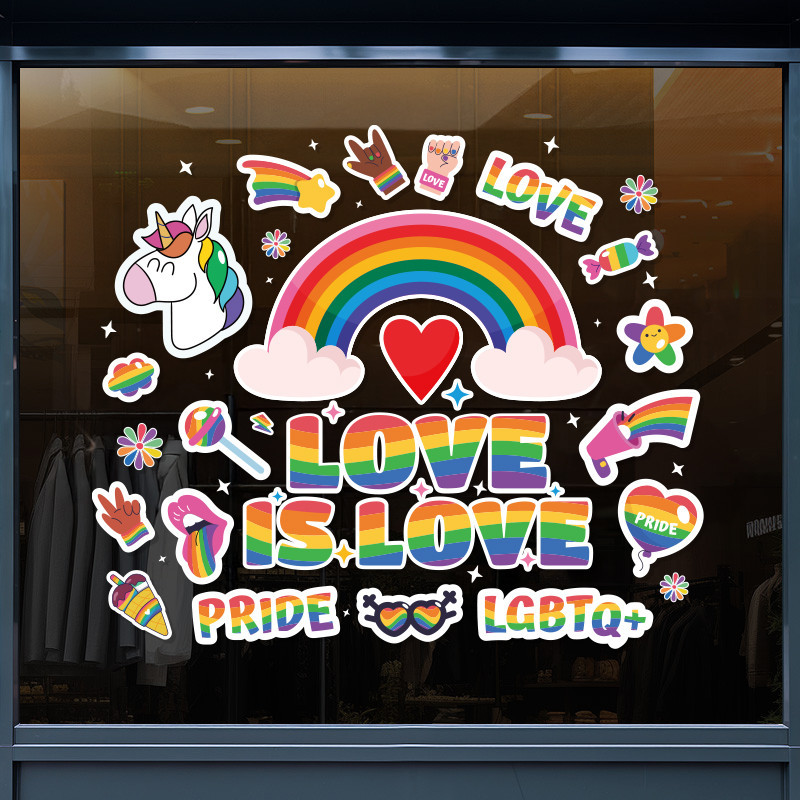 สติ๊กเกอร์สุญญากาศ LGBTQ+ ลายสายรุ้ง Love is Love ตกแต่งหน้าต่างและกระจก ฉลองเดือน Pride Month (ไร้กาว)