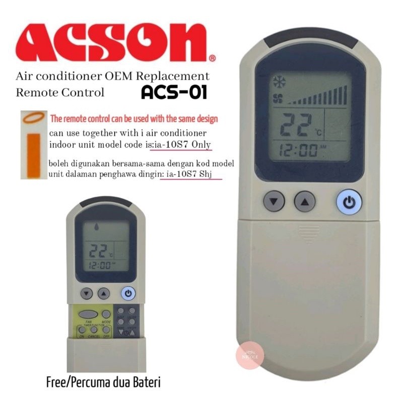 Acson i Air Cond เครื่องปรับอากาศ OEM รีโมทคอนโทรลทดแทน ACS-01