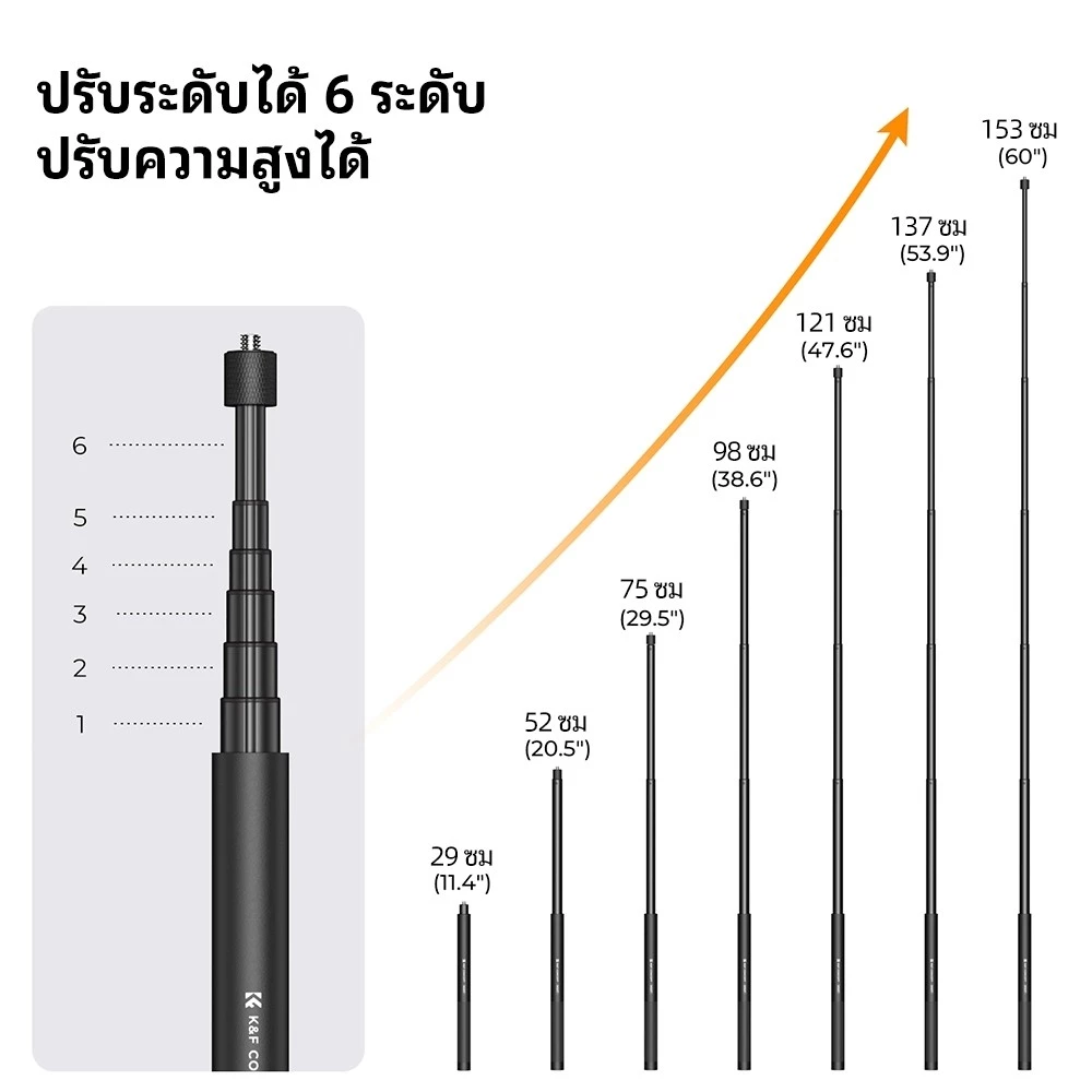 K&F CONCEPT MS07 Invisible Selfie Stick ไม้เซลฟี่ 153ซม. for Insta360 X5/Pocket 3/Action 6/GoPro thumbnail 4