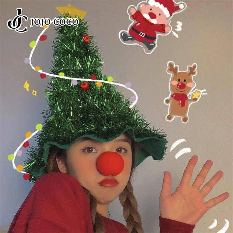 Jojo COCO ตกแต่งคริสต์มาส Ins หมวกต้นคริสต์มาสปีใหม่แต่งตัวผ้าโพกศีรษะเด็กผู้ใหญ่บรรยากาศอุปกรณ์ประกอบฉากภาพ
