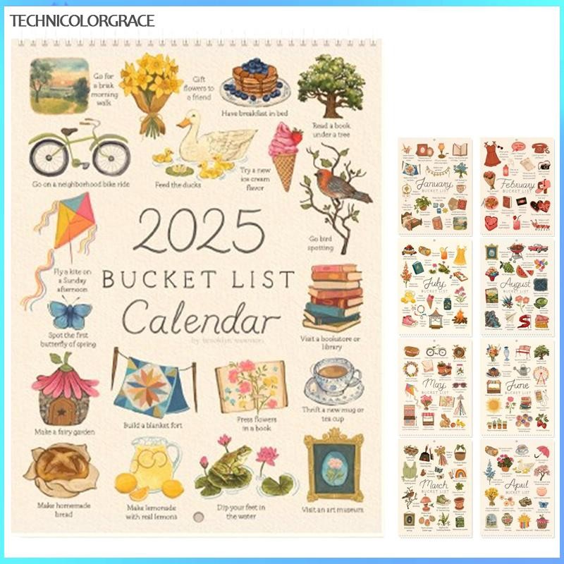 Technicolorgrace 2025 Bucket Wishes List ปฏิทินวางแผนทั้งปี 12 รายเดือนกําหนดการวางแผนสําหรับการจัดและวางแผนปฏิทิน TCE