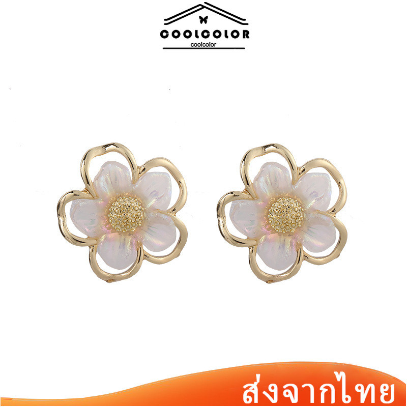 ในไทย ต่างหูดอกไม้ Super Fairy Double Layer แบบเรียบง่ายสำหรับผู้หญิงต่างหูแฟชั่นCOD