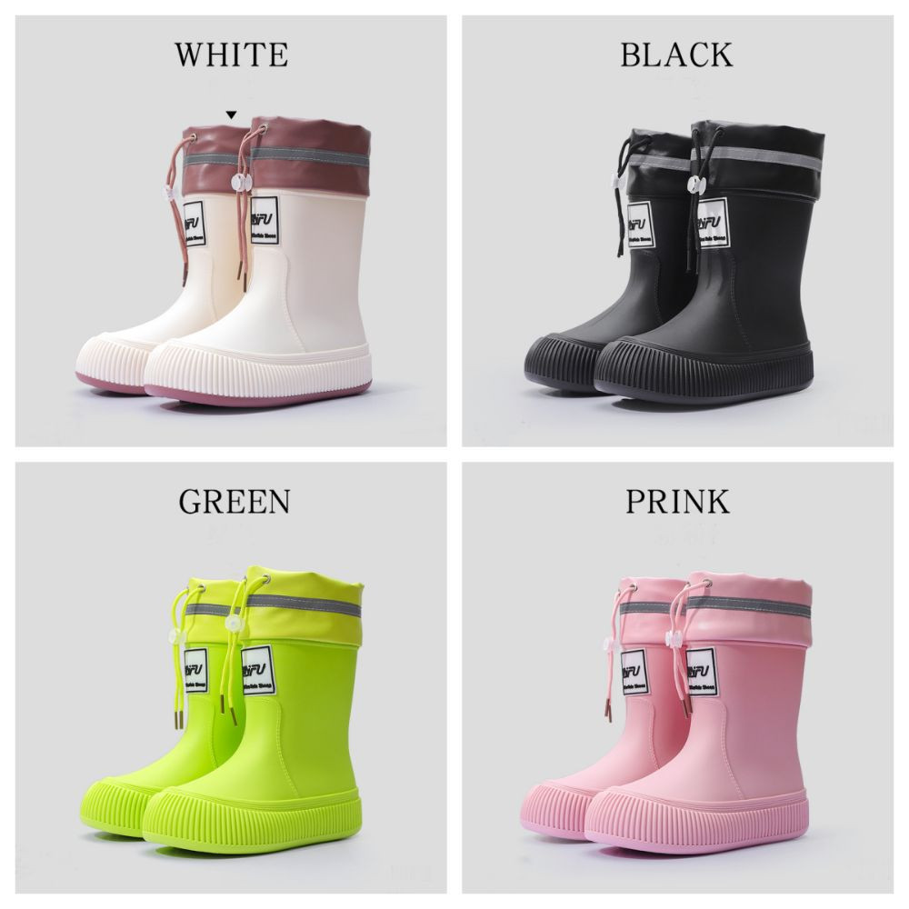 Rookiedd4 รองเท้ากันฝนผู้หญิง, Letter Anti Slip การ์ตูน Rainshoes, แฟชั่นกันน้ํา Drawstring หนาลูกวัว Galoshes Snowing