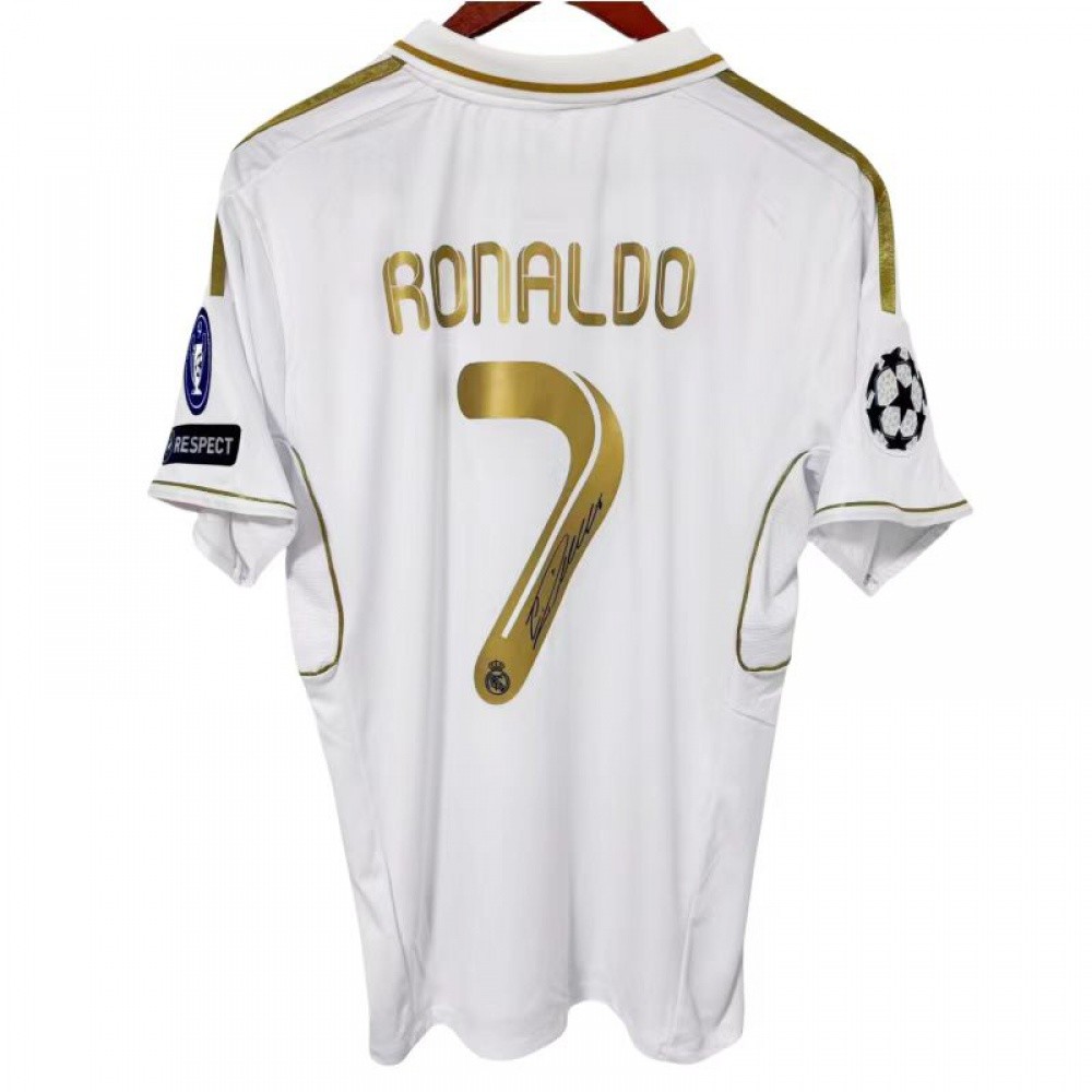 Golden border Retro Signature Jersey 1112 Real Madrid Ronaldo CR7 พิมพ์ลายเซ็นแขนสั้นเสื้อฟุตบอลแชมเ