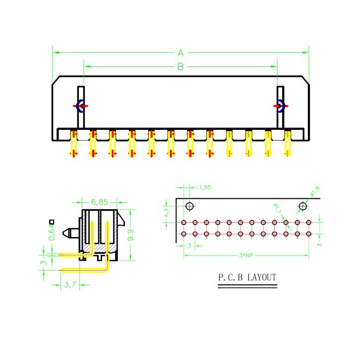43045 ซ็อกเก็ตขาโค้งตรง MX3.0 มม.ขั้วต่อแถวคู่ 43025 ซ็อกเก็ตขาโค้ง 2 * 2/3/4/5/6/7P/8P Connector - รูปที่ 5