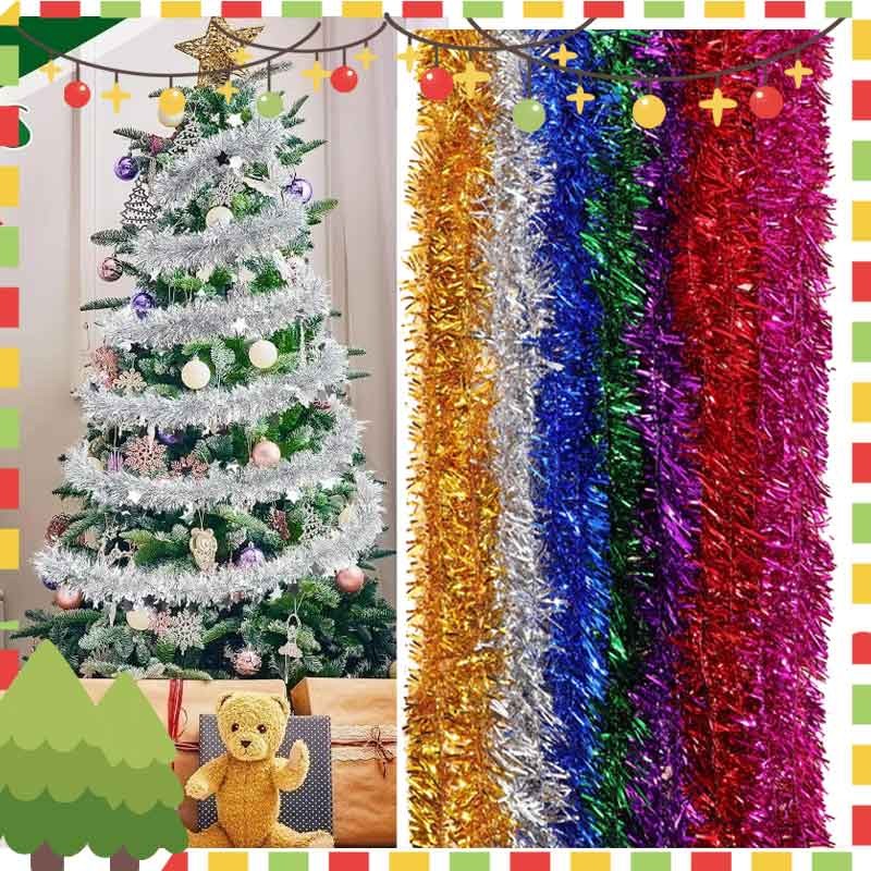 สุขสันต์วันคริสต์มาสตกแต่งที่มีสีสันฟอยล์tinselริบบิ้นxmas Tree Garlandคริสต์มาสห่อพวงหรีดเครื่องประดับงานแต่งงานหน้าแรกอุปกรณ์