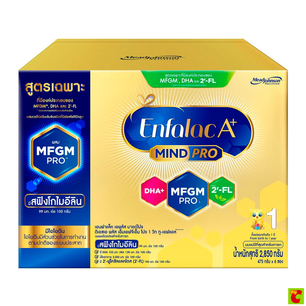 เอนฟาแล็ค เอพลัส มายด์โปร DHA+ MFGM โปร 1 วิท 2'-FL นมผงดัดแปลงสำหรับทารก