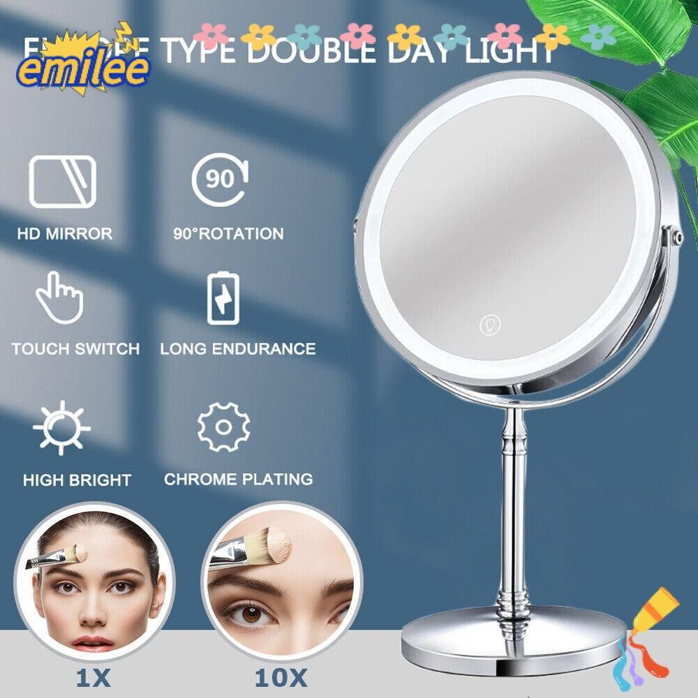 เอมิลี กระจกแต่งหน้า, เดสก์ท็อปพร้อมไฟ นํา 10X แว่นขยาย, ห้องน้ําทรงกลม 8 นิ้วกระจกเครื่องสําอางสองด้านบ้าน