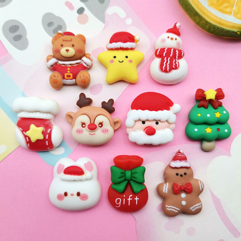 10pcs การ์ตูนซานตาคลอสดาวของขวัญหมีเรซินอุปกรณ์เสริมยาง DIY ครีมเคสโทรศัพท์เครื่องประดับผมกิ๊บติดผม