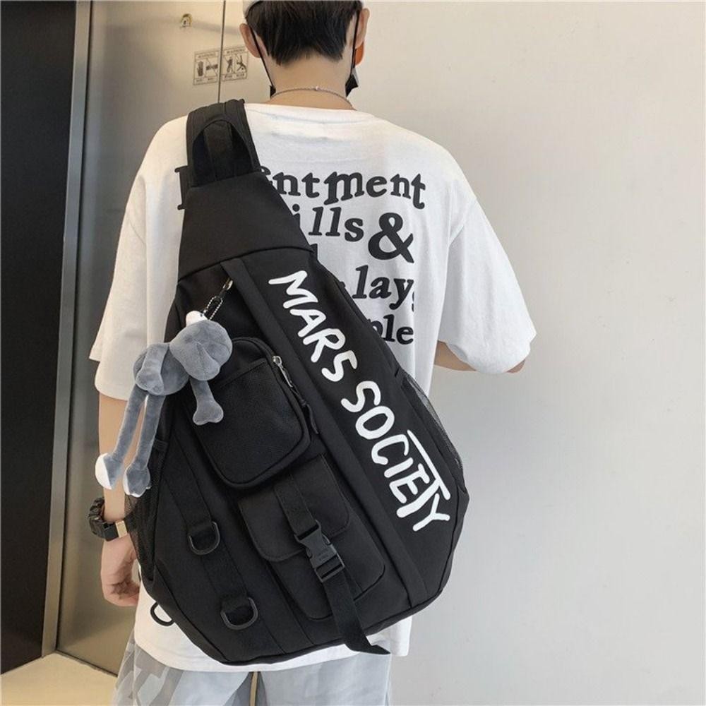 Lily Men Chest Bag, กระเป๋าสะพาย Messenger แฟชั่นเกาหลี, กระเป๋าสะพายข้างเดินทางความจุขนาดใหญ่แบบลําลอง