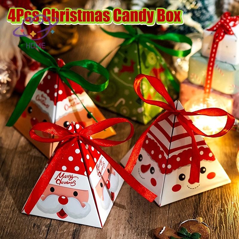 [mayhome] 4 ชิ้นคริสต์มาสสามเหลี่ยมกล่องกล่องขนมกล่องของขวัญ Packging เด็กโปรดปรานสวัสดีปีใหม่ตกแต่งวันหยุดห่อของขวัญ {TH}