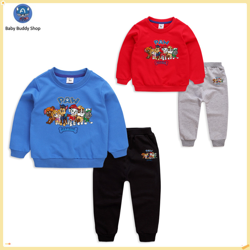 Paw PATROL ชุดเสื้อยืดแขนยาวและกางเกงสําหรับเด็ก ชุดผ้าฝ้าย 100% สําหรับเด็กผู้ชาย FF012