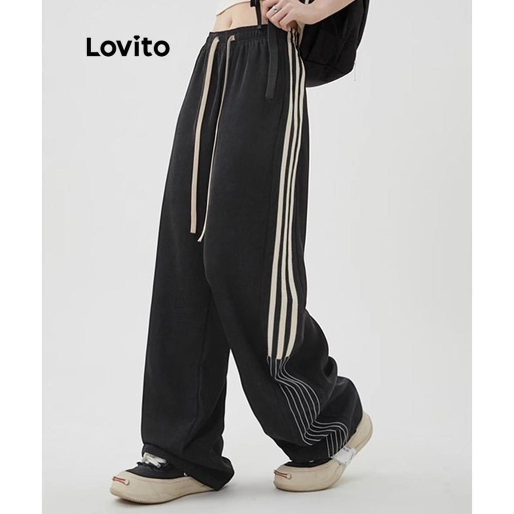 Lovito กางเกง บล็อกสี ลายดอกไม้ ดิทซี่ ลำลองสำหรับผู้หญิง LNA73150