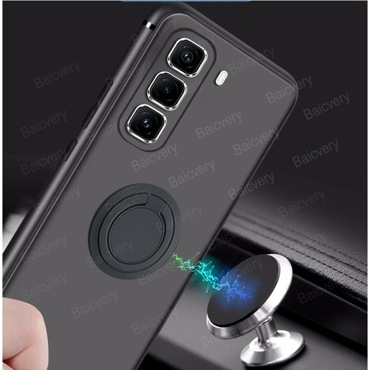 สําหรับ Infinix Hot 50 Pro 4G X6881 Pro + Plus 4G X6880 TPU ซิลิคอนโลหะแหวนผู้ถือฝาครอบป้องกัน Fundas Coque