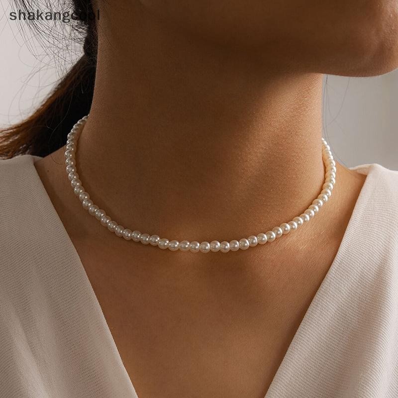 Sgl แฟชั่นที่เรียบง่ายเลียนแบบสร้อยคอมุกสําหรับผู้หญิงสาววินเทจอารมณ์ที่สง่างามลูกปัดสร้อยคองานแต่งง