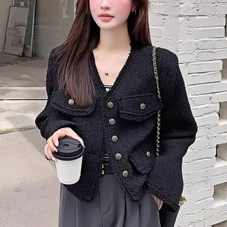 SuySuy พร้อมส่ง เสื้อคลุม แขนยาว สไตล์คุณหนู เนื้อผ้าทวิต ดีเทลแต่งกระเป๋า งานสวยหรูหรา กระดุมผ่ากลาง สไตล์มินิมอล