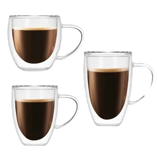 จัดส่งรวดเร็ว แก้วกาแฟ 2ชั้น มีหูจับ ถ้วย150มล.250มล.350มล.สีใส Coffee Glass สำหรับคาเฟ่ ร้านกาแฟ