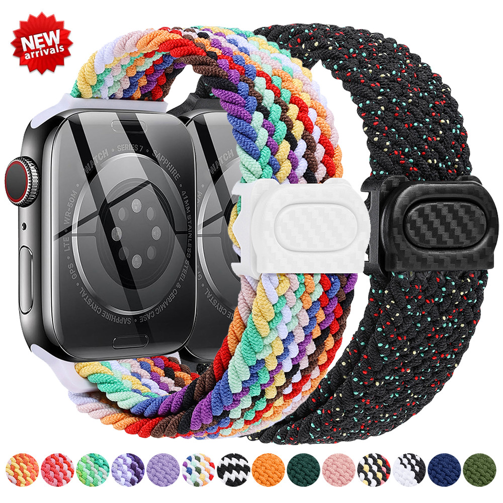 สายไนลอนถักเดี่ยว ปรับยืดหยุ่น สําหรับ Apple Watch Series 3/2/49/42/46/41/45/44/40/11/10/9/8/7/6/5/4/3/2