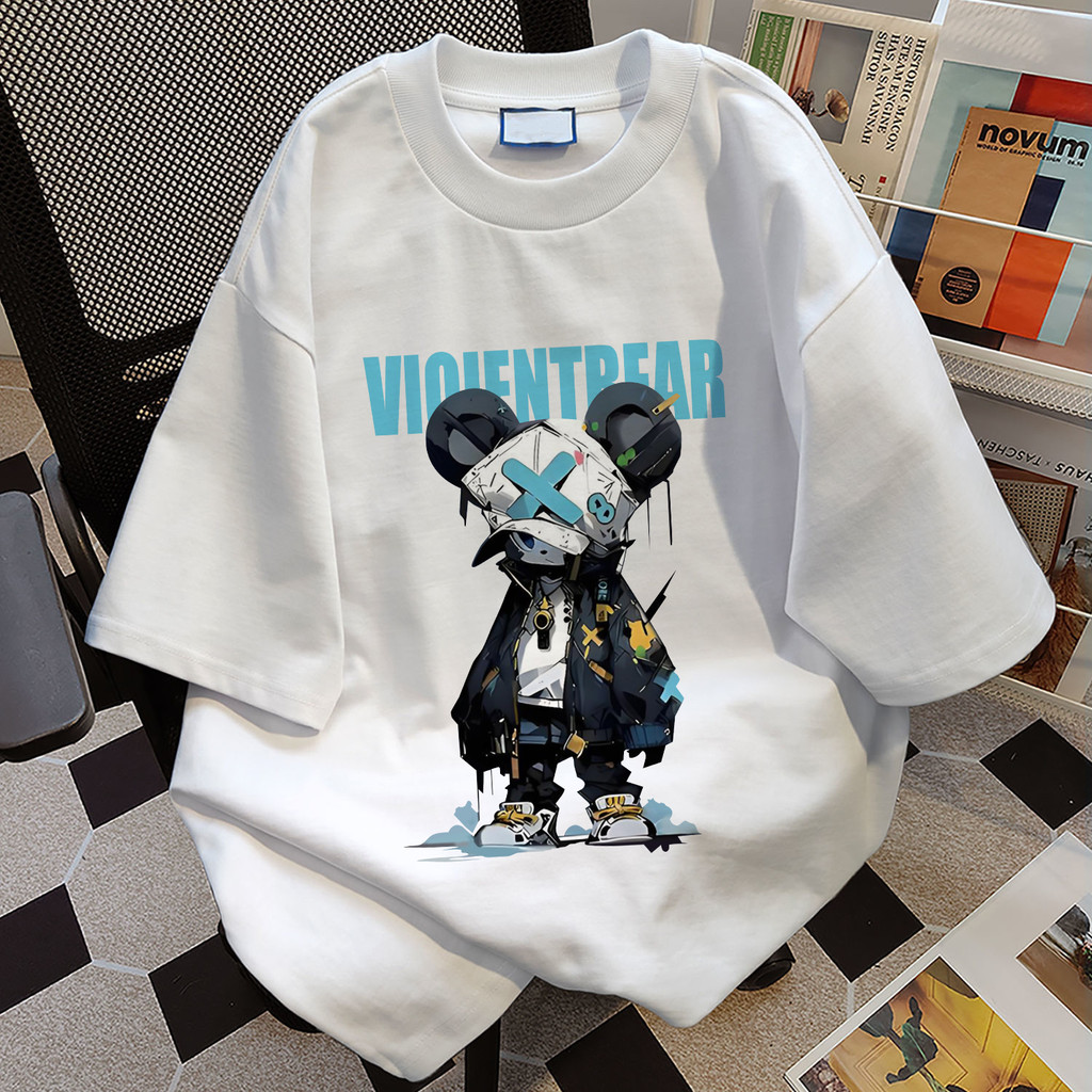 เสื้อหมี TIHIK เสื้อยืด oversize ลายน่ารัก ผ้าคอตตอน โอเวอร์ไซส์ สกรีนเสื้อ สไตล์ฮิปฮอป I000961