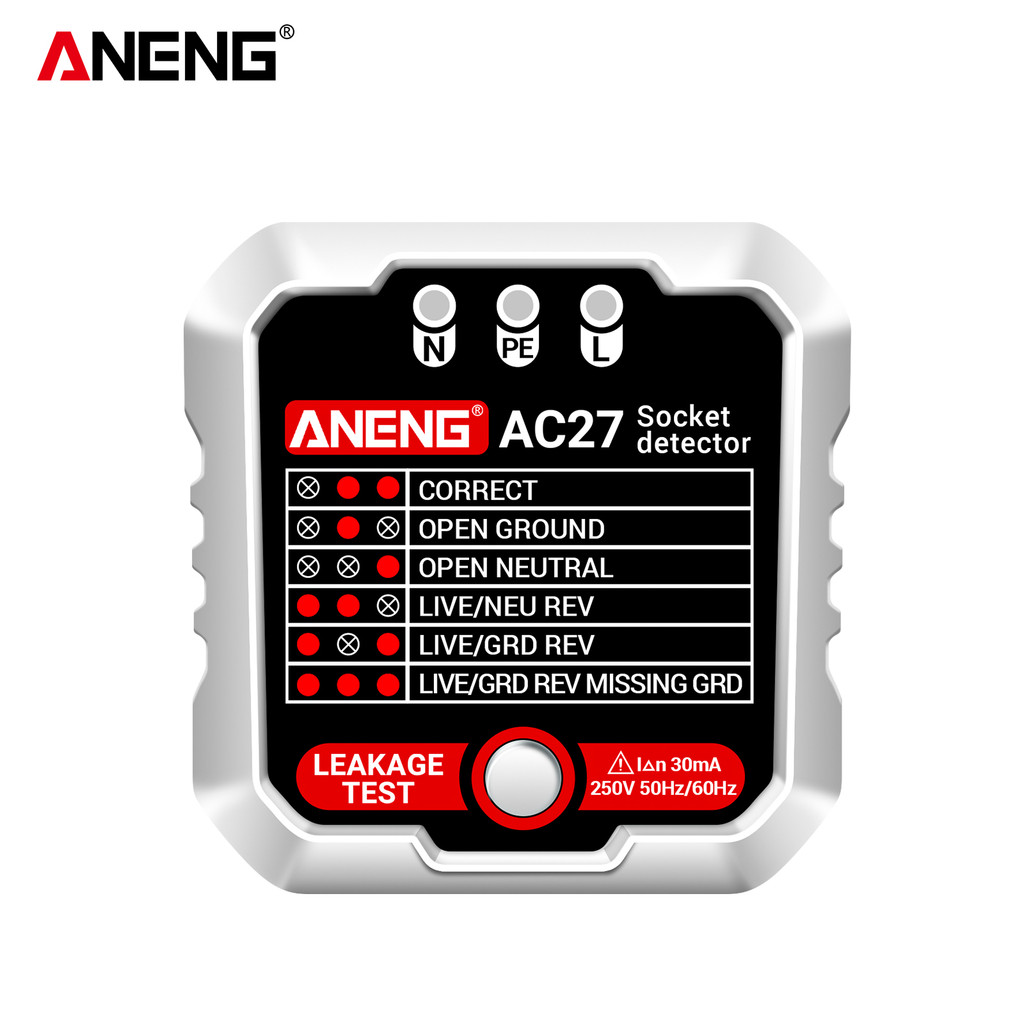 Aneng Outlet Tester 250V Fast Detection Socket Tester Receptacle Detector ปลั๊กการรั่วไหล Polarity Ground Line วงจรไฟฟ้าอัตโนมัติเครื่องตรวจจับแรงดันไฟฟ้าขั้ว