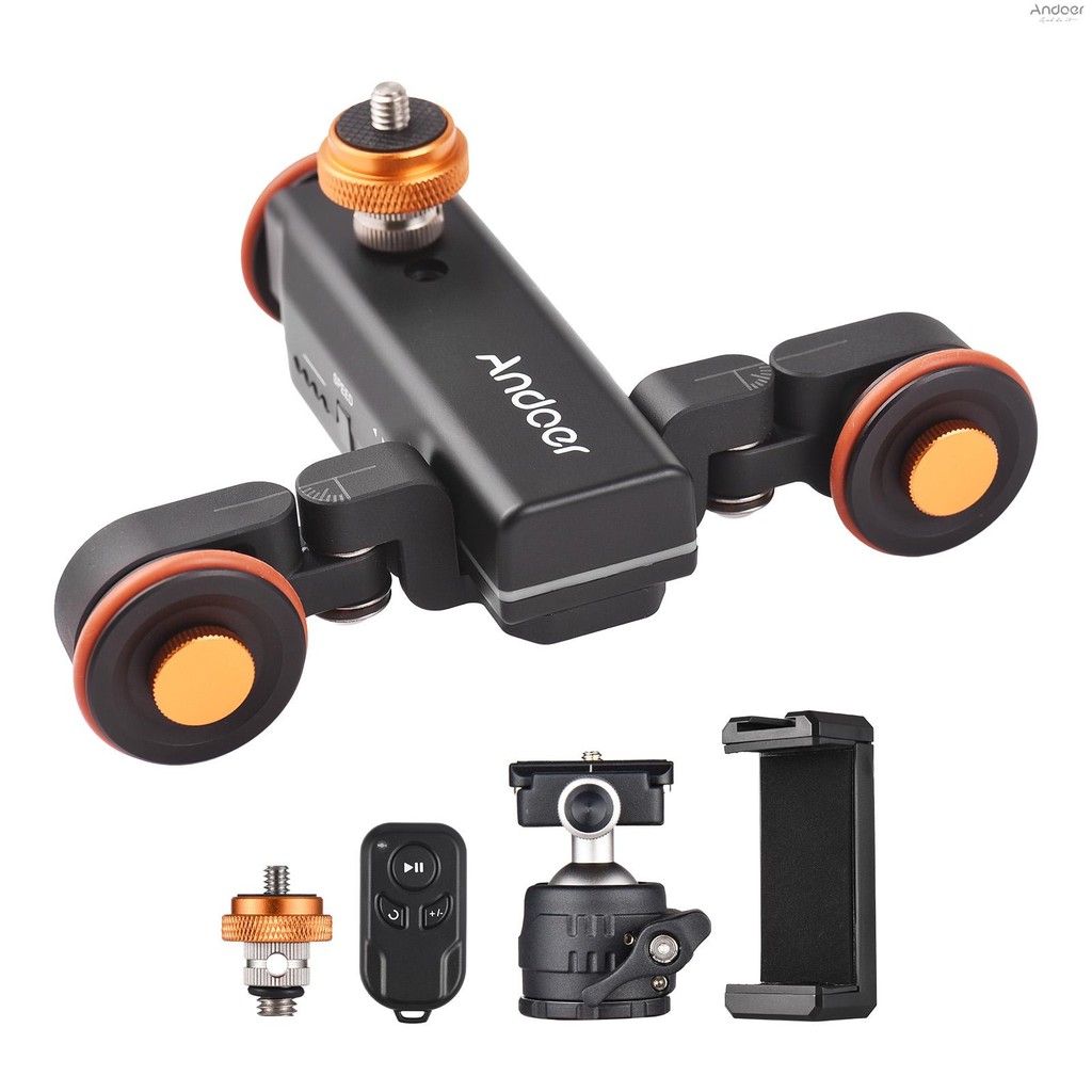Andoer มอเตอร์กล้องวิดีโอ Dolly ขนาดระบุ Auto Dolly Motorized Video Slider Skater 3 ความเร็วปรับ 2.4G รีโมทคอนโทรลผู้ถือโทรศัพท์ Ballhead เปลี่ยน fo