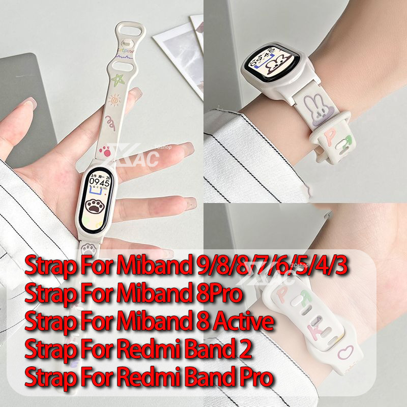 สายรัดสําหรับ miband 9/8/7/6/5/4/3 สําหรับ xiaomi band 8 active redmi band Pro miband 8 Pro
