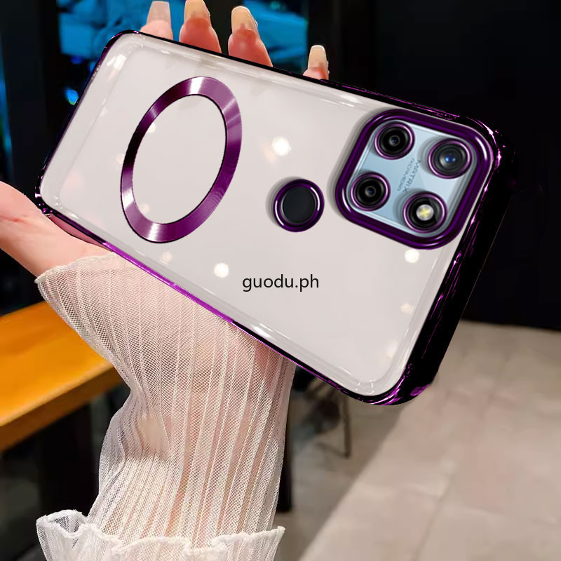 ปลอก REALME C21Y REALME C25Y REALME C21 เคสโทรศัพท์ Soft gold edge กันชนโปร่งใสพร้อมแหวนดูดแม่เหล็กโช้คอัพ