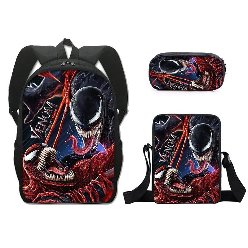 3 ชิ้น/เซ็ต กระเป๋าเป้สะพายหลังเด็ก + กระเป๋าสะพาย + กล่องดินสอ VENOM การ์ตูน กระเป๋านักเรียนประถม น้ําหนักเบากันน้ํา