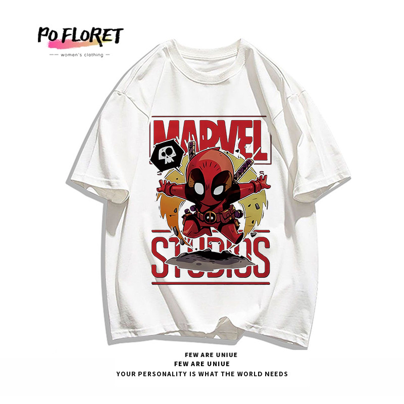 Pofloret เสื้อยืด oversize ผ้าคอตตอน เสื้อยืดพิมพ์ลายการ์ตูนแบรนด์อินเทรนด์ สไตล์เกาหลี #I000960