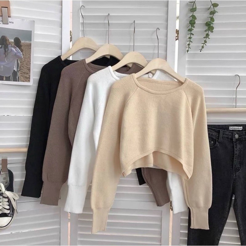 Dahong 9572 ​เสื้อแขนยาวครอป สไตล์เกาหลี เสื้อครอปแบบสั้นแขนยาว สีพาสเทล ทรงสวย