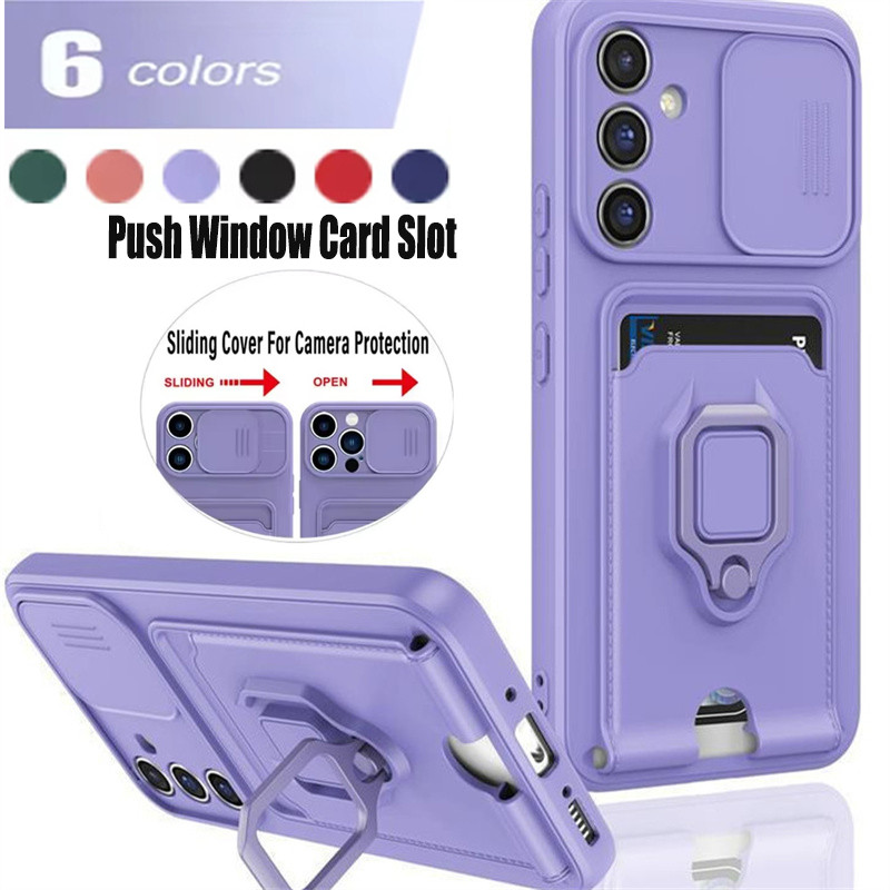 SAMSUNG Samsunga54 SamsungA16 กระเป๋าสตางค์หรูหราช่องใส่การ์ดสไลด์ฝาครอบกล้องเคสโทรศัพท์สําหรับSamsung A55 A54 A35 A34 A25 A24 A15 A16 A06 4G 5Gกันกระแทกโทรศัพท์ปกหลังProtector