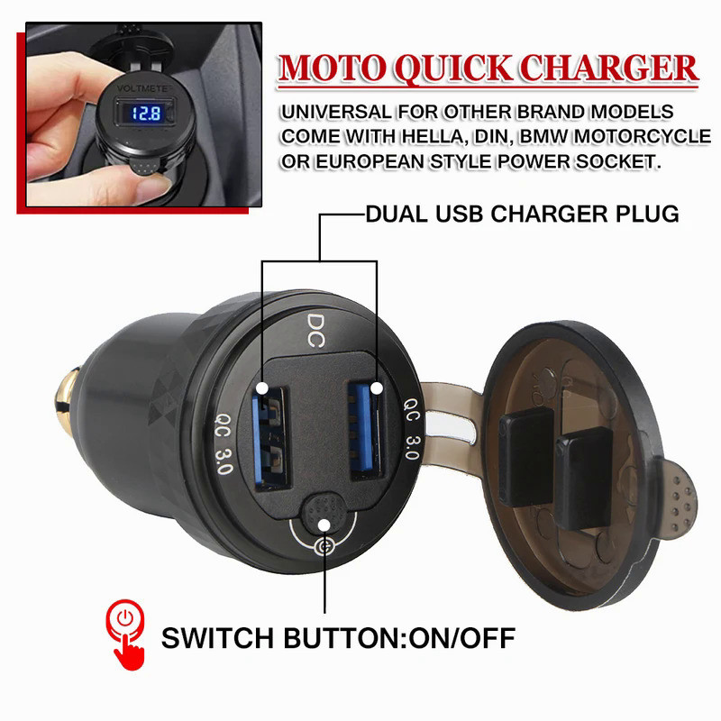 Y Quick Charge 3.0 Dual USB Charger Plug Socket Power Adapter With Switch For Tiger 800 XC For BMW R