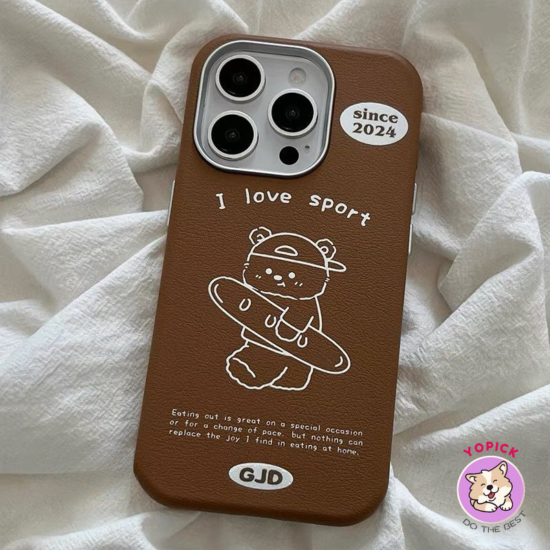 สําหรับiphone 16 16Pro 16Plus 16Pro Max 11 12 13Pro Max 14Plus 15Proเคสโทรศัพท์XR XS Max 7 8Plus SE2020 โทรศัพท์การ์ตูนสเก็ตบอร์ดหมีหนังสาวนุ่มผู้ชายWeman SP