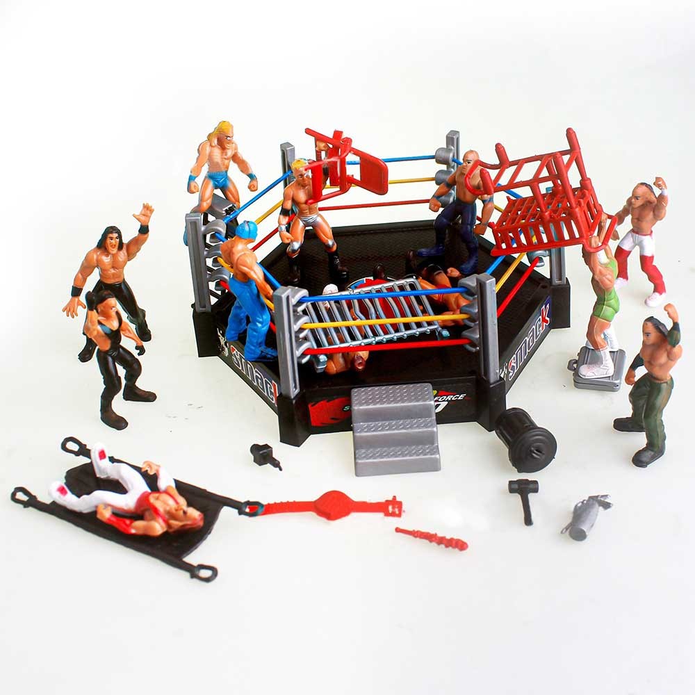 PEBBLE HUG Mini WWE Wrestling Ring Toys With 12 Toy Set, Wrestling Toy