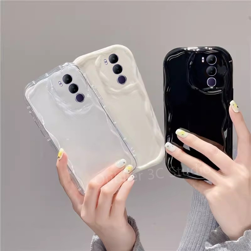 ปลอก VIVO Y19s Y200 V40 Lite Pro 4G 5G เคสโทรศัพท์ดีไซน์ใหม่สีทึบเรียบง่ายครีมเคลือบเงาป้องกันเลนส์ปกอ่อนโปร่งใส 2024