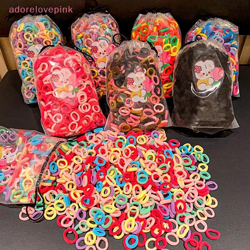 Iadorelovepink 100PCS สีสัน Basic ไนลอน Ealstic ผมเด็กผู้หญิงผู้ถือผมหางม้า Ties Scrunchie Mini Headwear ยางรัดผมเชือก th